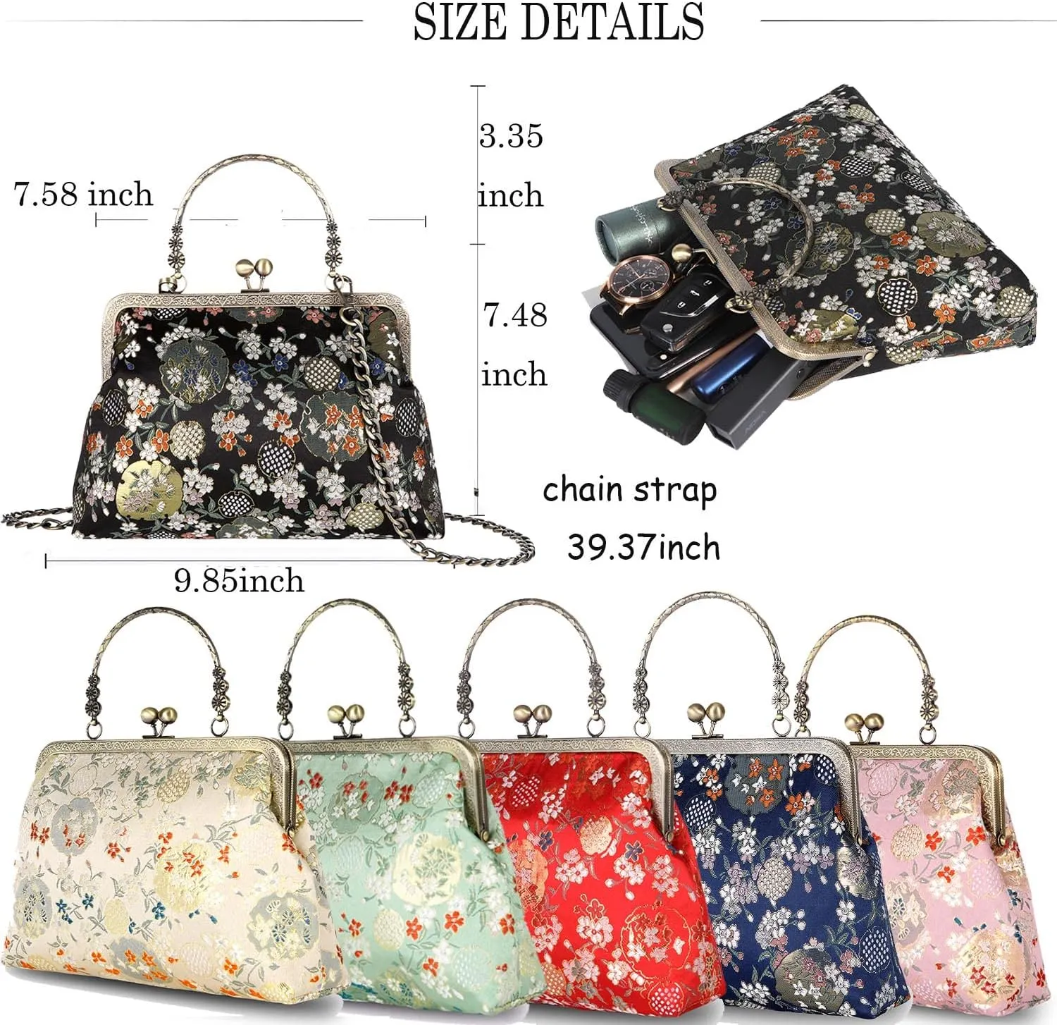 Vintage Purse Kiss Lock Purses and Handbags Floral Vacation Women Top Handle Handbag
