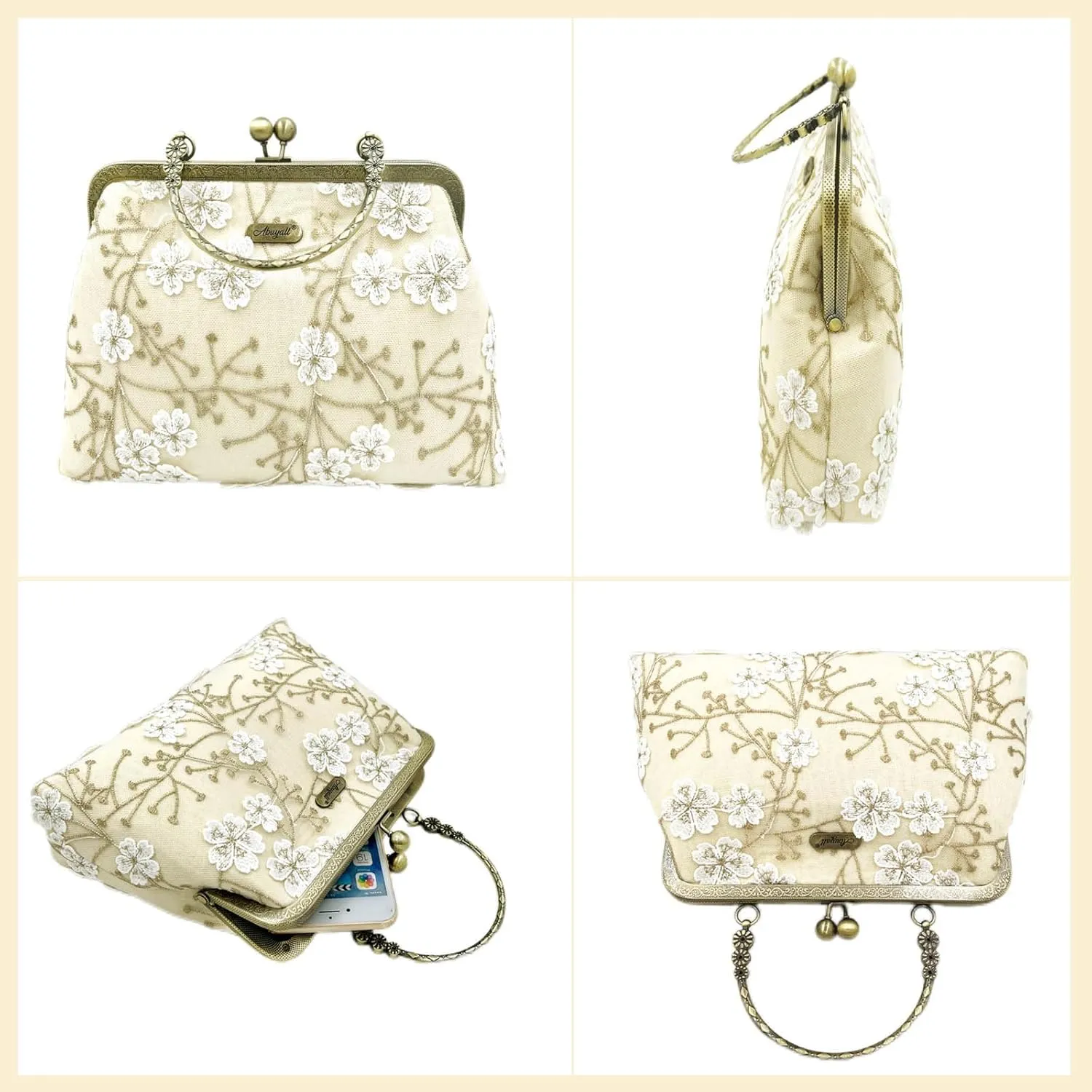Vintage Purse Kiss Lock Purses and Handbags Floral Vacation Women Top Handle Handbag