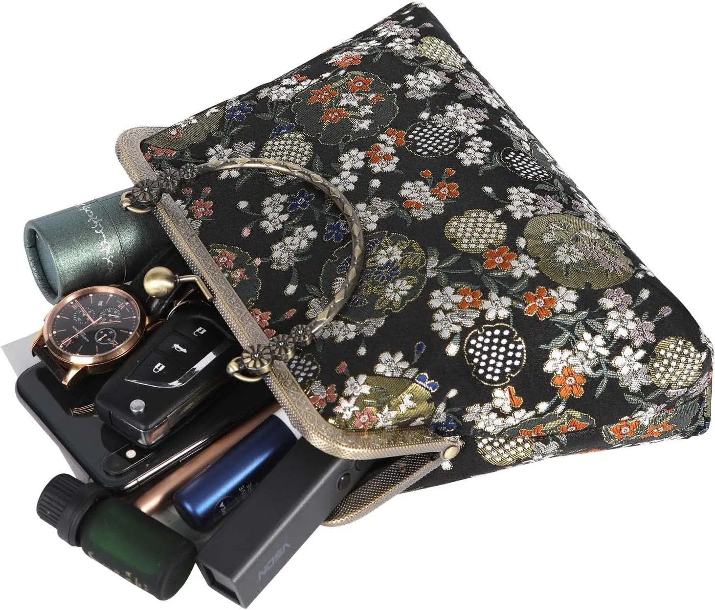Vintage Purse Kiss Lock Purses and Handbags Floral Vacation Women Top Handle Handbag