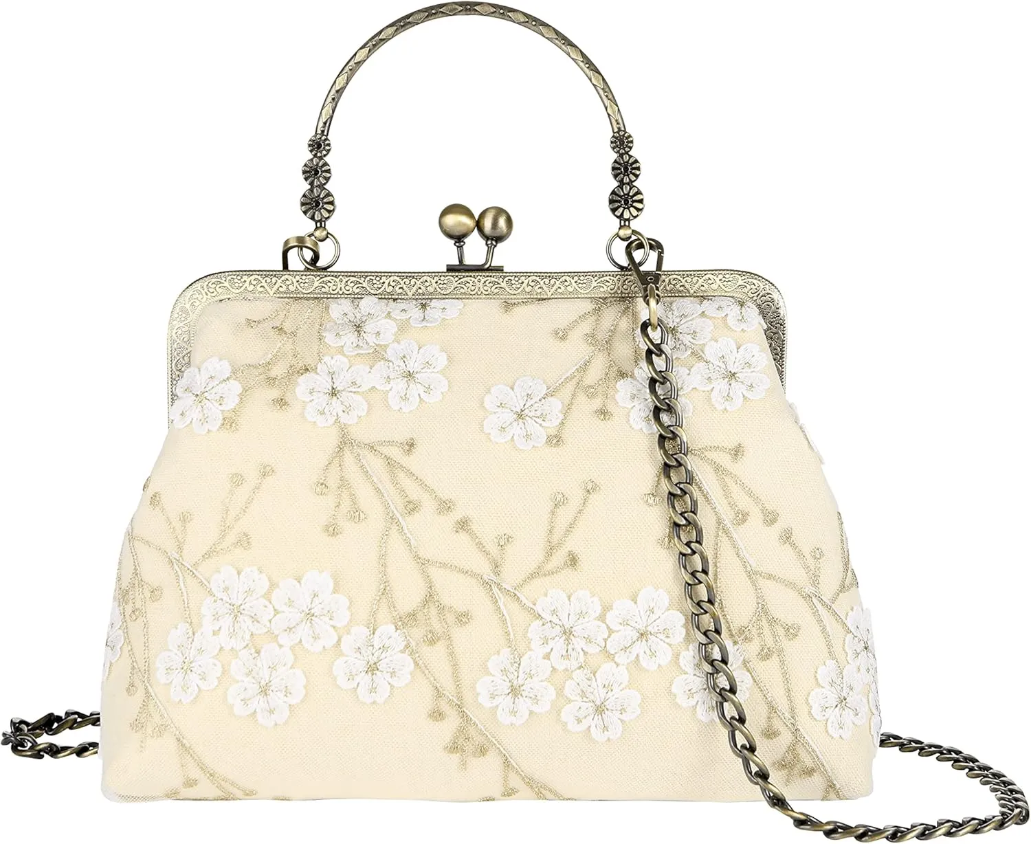 Vintage Purse Kiss Lock Purses and Handbags Floral Vacation Women Top Handle Handbag