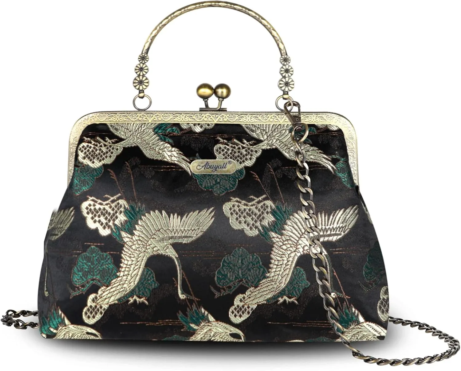 Vintage Purse Kiss Lock Purses and Handbags Floral Vacation Women Top Handle Handbag