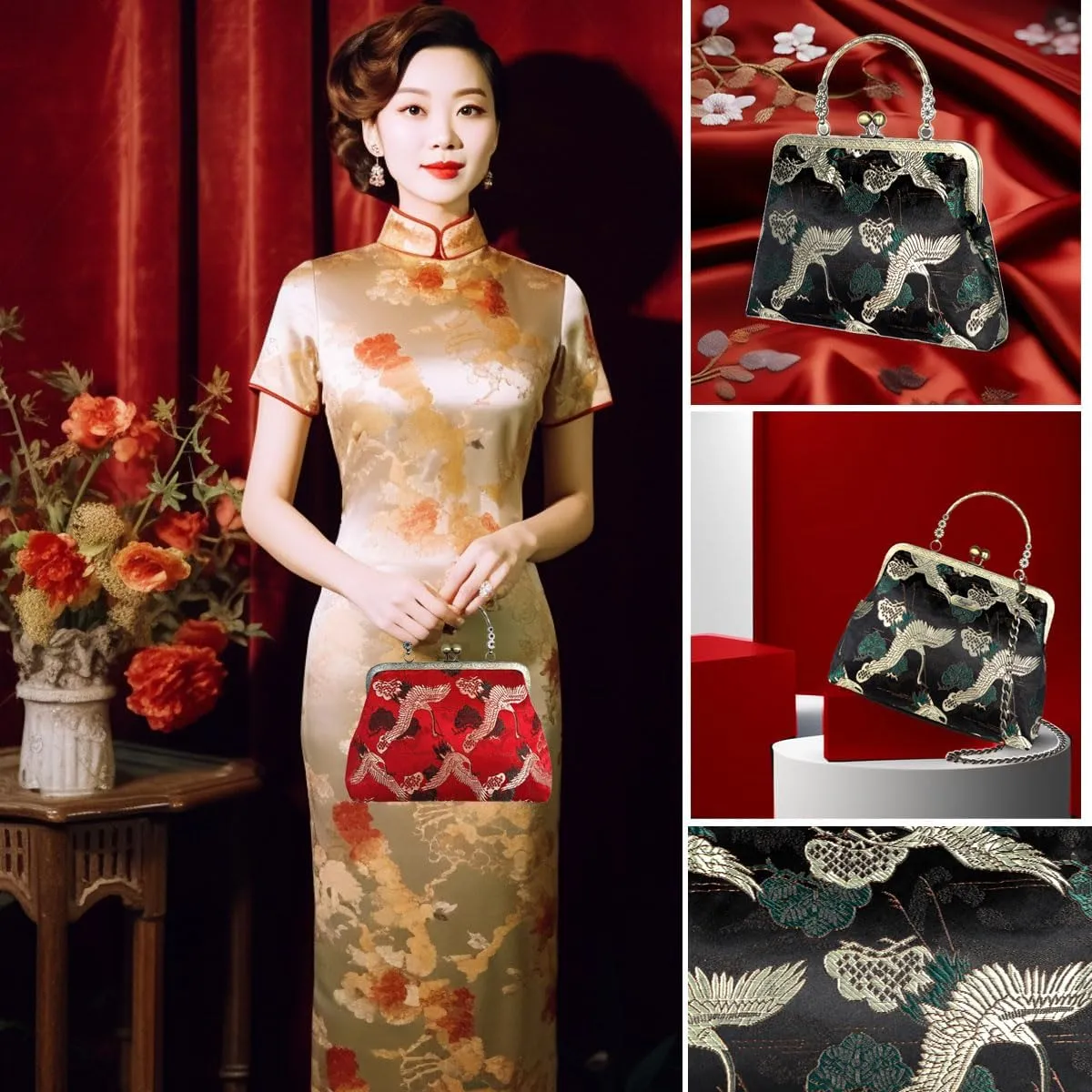 Vintage Purse Kiss Lock Purses and Handbags Floral Vacation Women Top Handle Handbag
