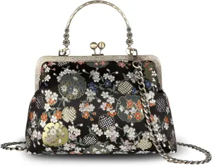 Vintage Purse Kiss Lock Purses and Handbags Floral Vacation Women Top Handle Handbag