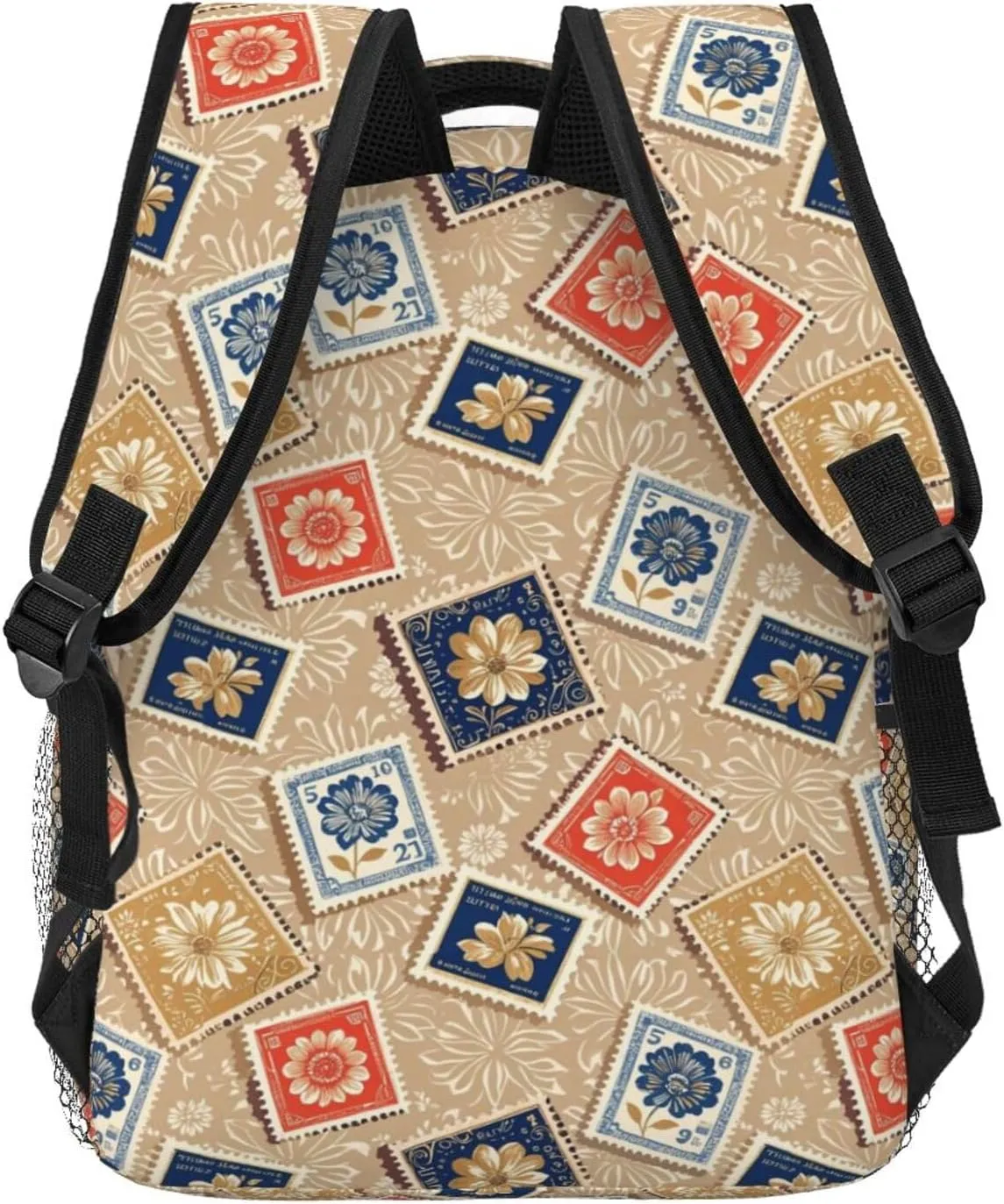 Vintage Stamp and Flowers Adult Backpacks 15 Inch Laptop Backpack Double Shoulder Bag for Work Travel Gifts