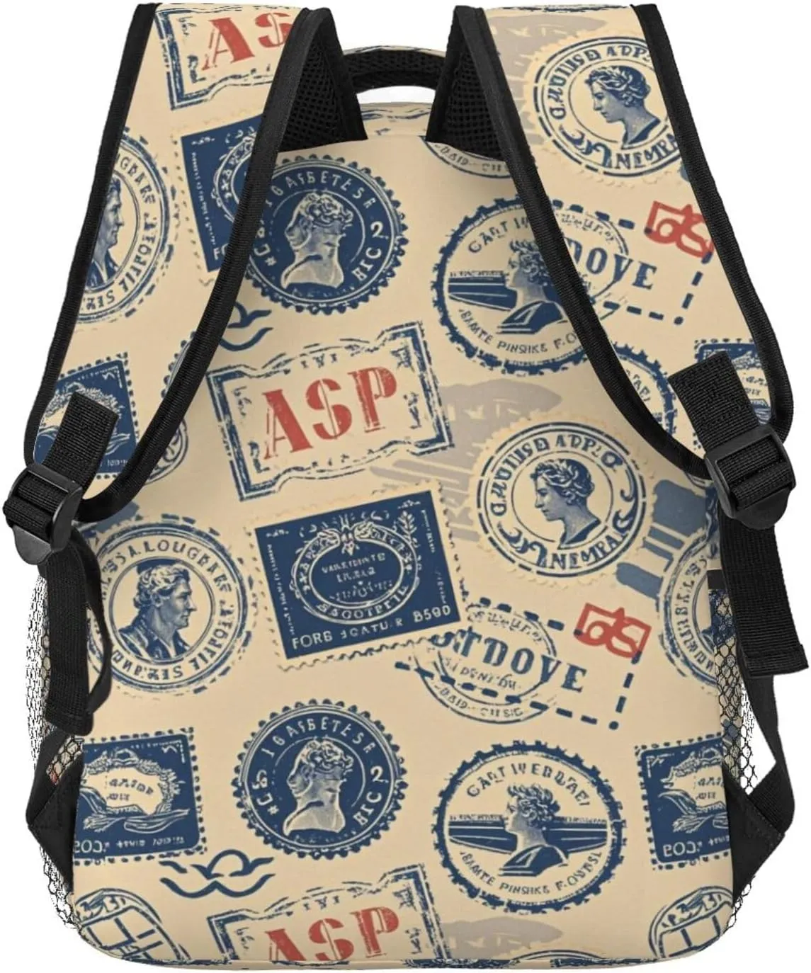 Vintage Stamp and Postmark Adult Backpacks 15 Inch Laptop Backpack Double Shoulder Bag for Work Travel Gifts
