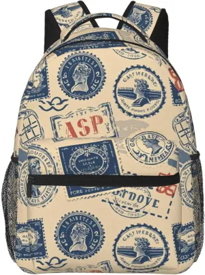 Vintage Stamp and Postmark Adult Backpacks 15 Inch Laptop Backpack Double Shoulder Bag for Work Travel Gifts