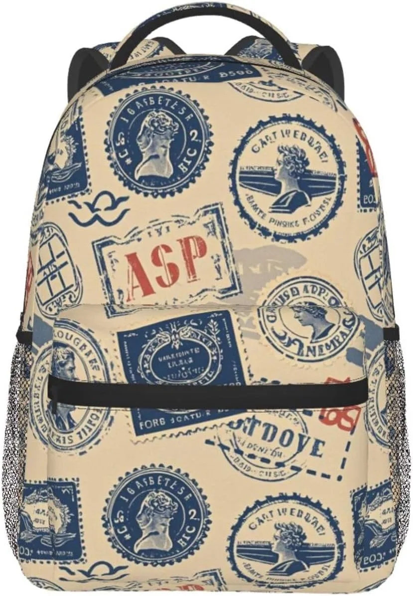 Vintage Stamp and Postmark Adult Backpacks 15 Inch Laptop Backpack Double Shoulder Bag for Work Travel Gifts