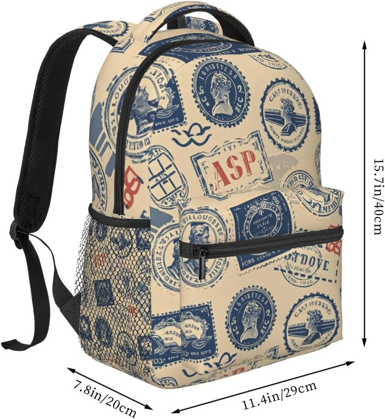 Vintage Stamp and Postmark Adult Backpacks 15 Inch Laptop Backpack Double Shoulder Bag for Work Travel Gifts