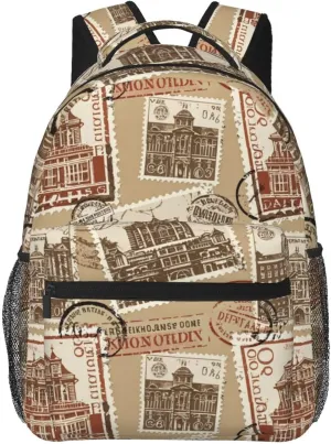 Vintage Stamp and Postmark Adult Backpacks 15 Inch Laptop Backpack Double Shoulder Bag for Work Travel Gifts