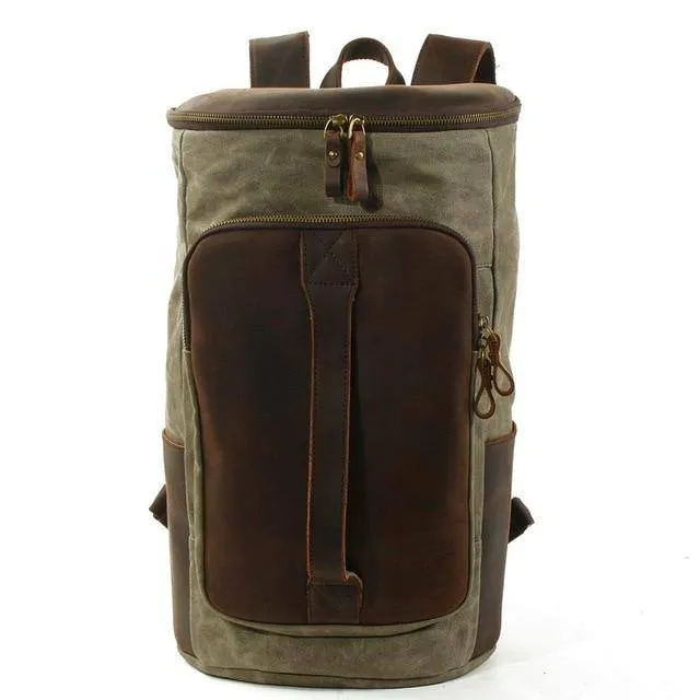 Vintage Waterproof Canvas Leather Daypack 20 to 35 Liter Backpack