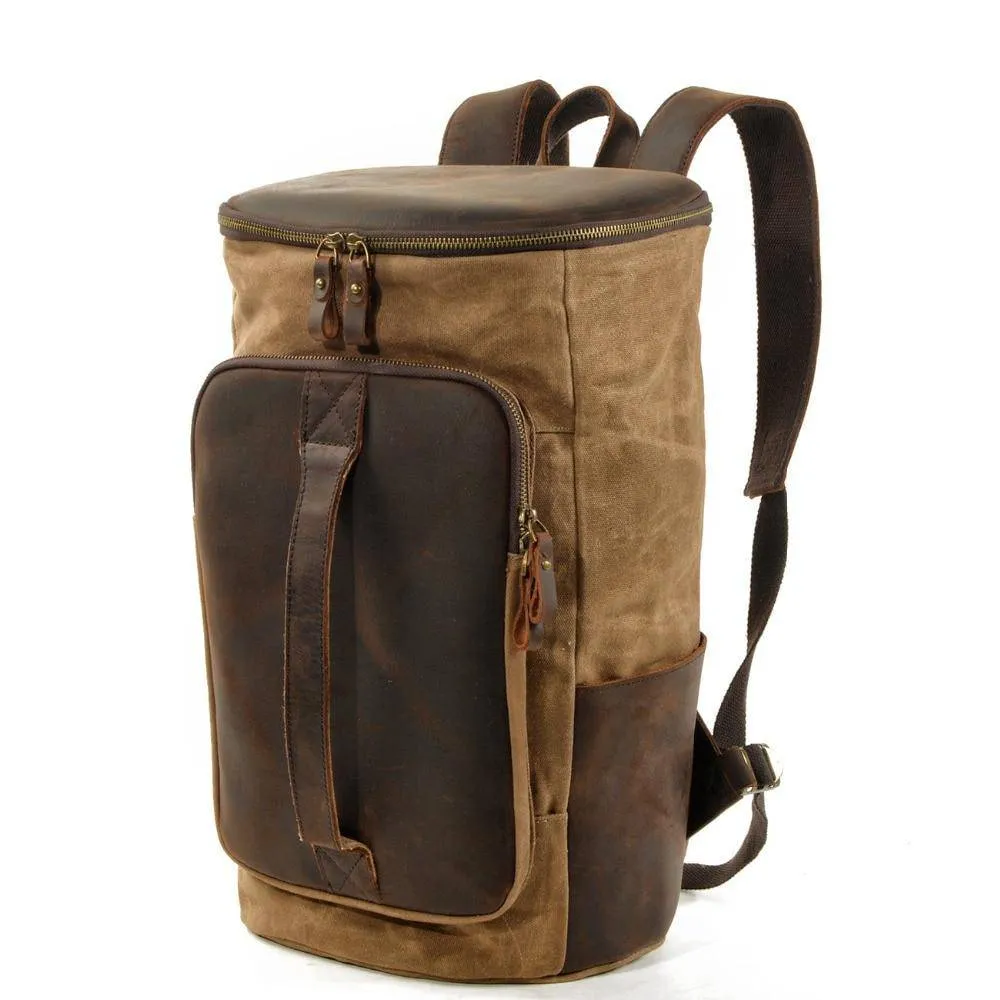 Vintage Waterproof Canvas Leather Daypack 20 to 35 Liter Backpack