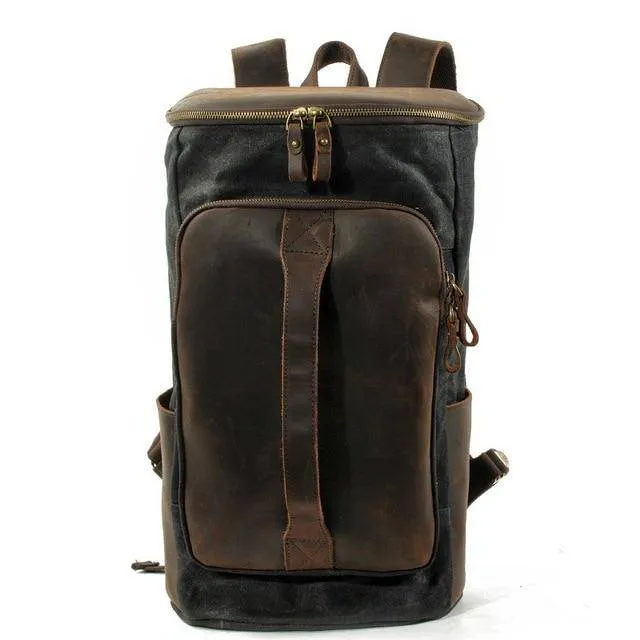 Vintage Waterproof Canvas Leather Daypack 20 to 35 Liter Backpack