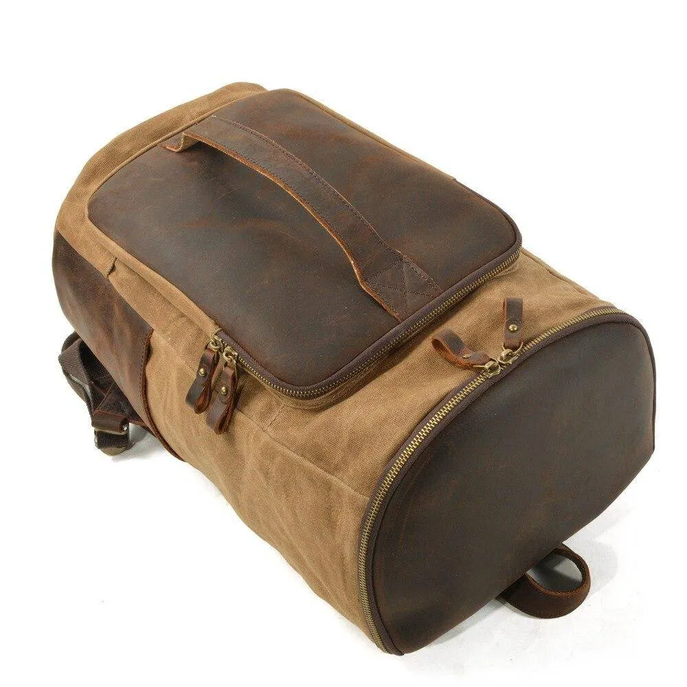 Vintage Waterproof Canvas Leather Daypack 20 to 35 Liter Backpack