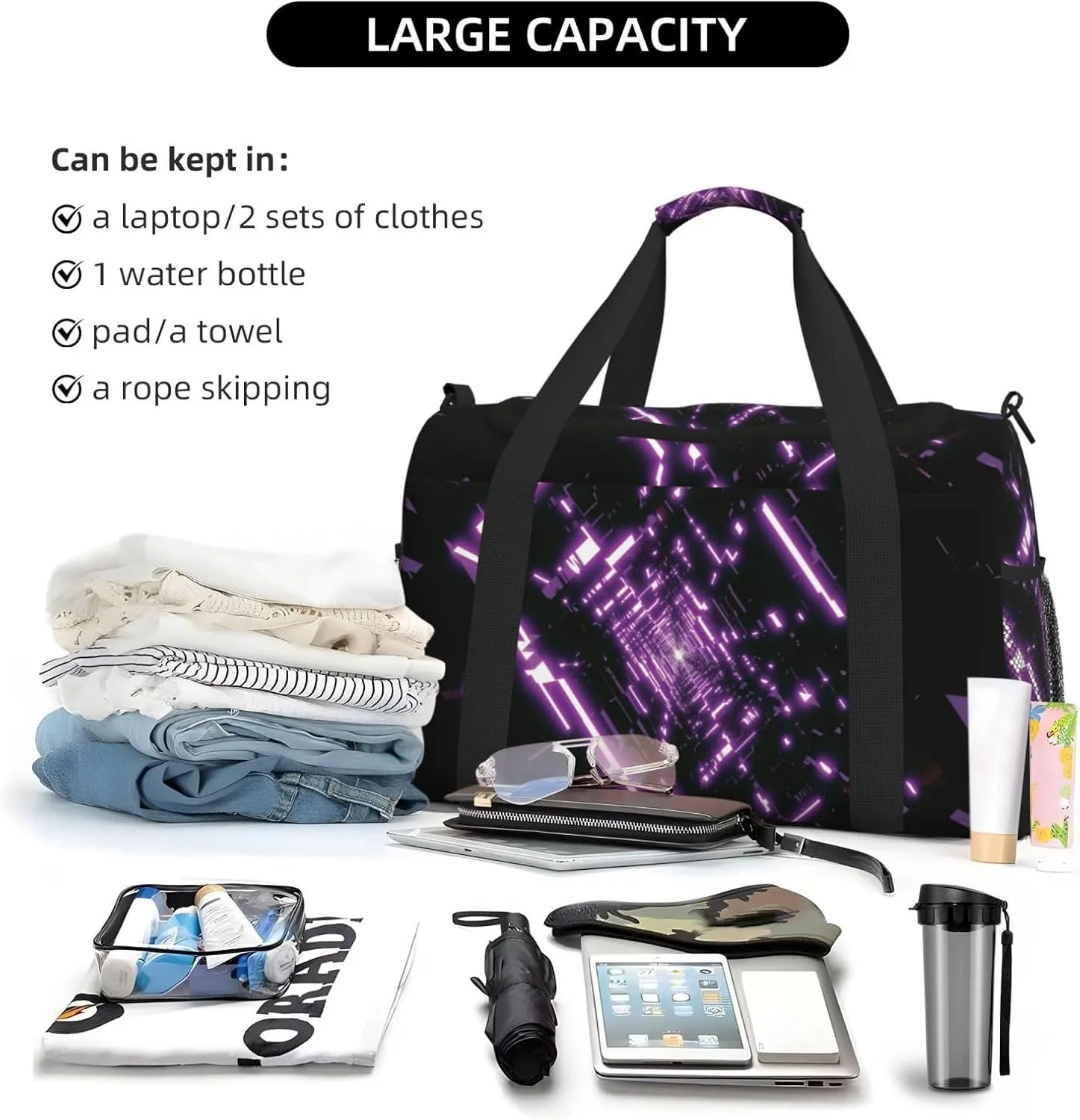 Violet Travel Duffel Bag Large Foldable Waterproof Overnight Bag For Beach Swim Bags Pool Sports Gym