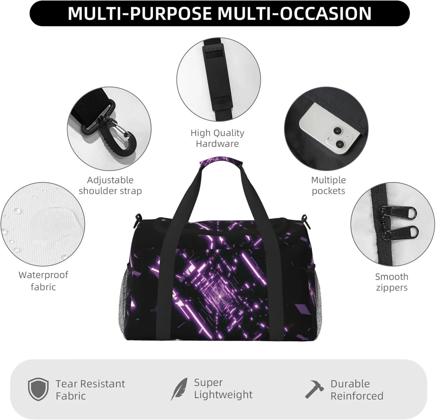 Violet Travel Duffel Bag Large Foldable Waterproof Overnight Bag For Beach Swim Bags Pool Sports Gym