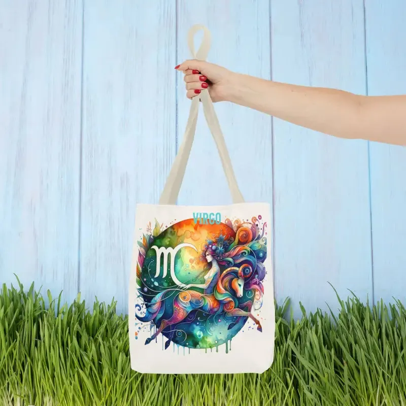 Virgo Zodiac Tote Bag with Black Cotton Handles