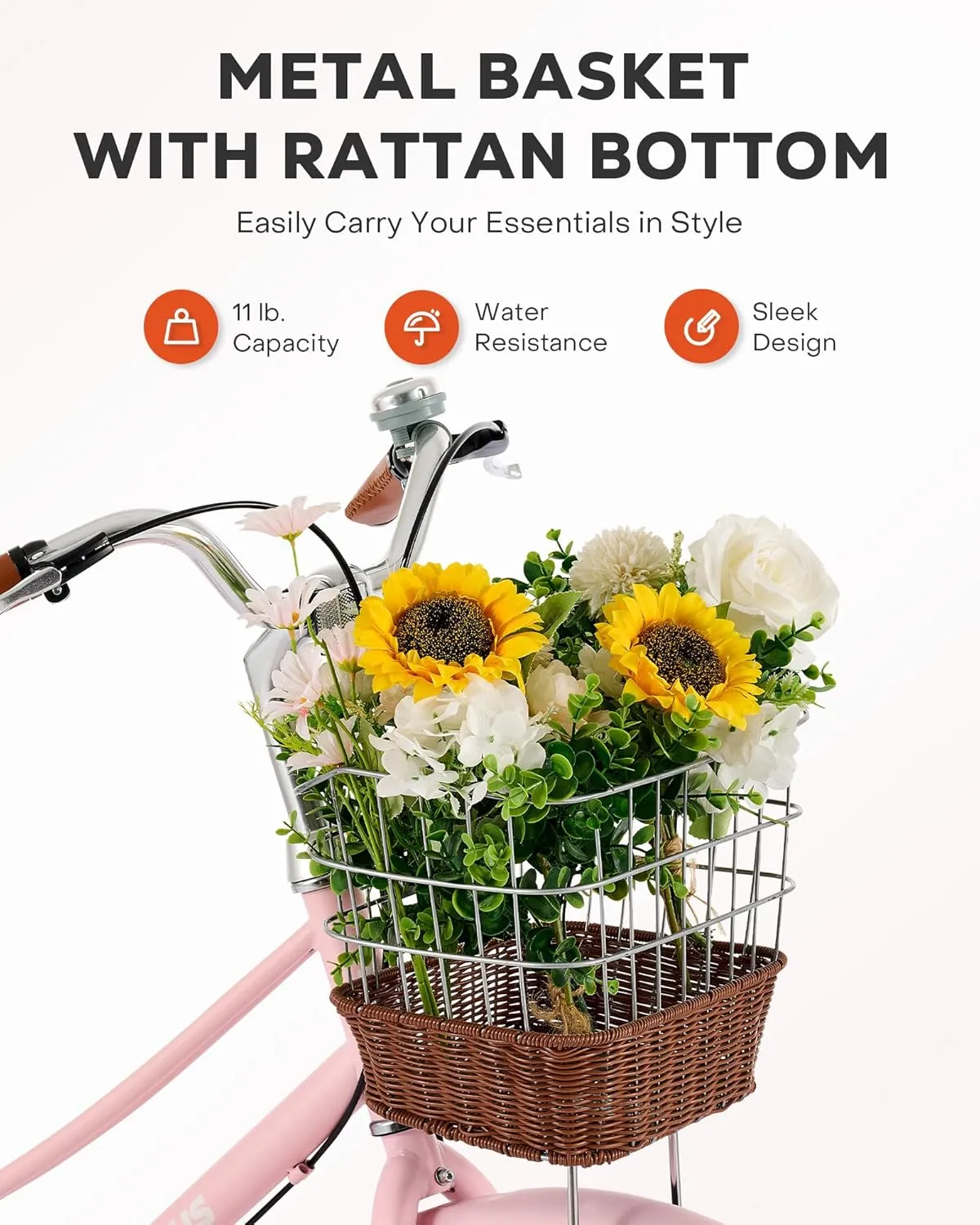 Viribus Beach Cruiser Bike for Women, Step Through Bike with Ratten Basket, Rack & Lock, 24 26 inch 1 Speed, City Commuter Cruiser Bike, Adult Bicycle for Short Ladies Female Seniors 330 lb.