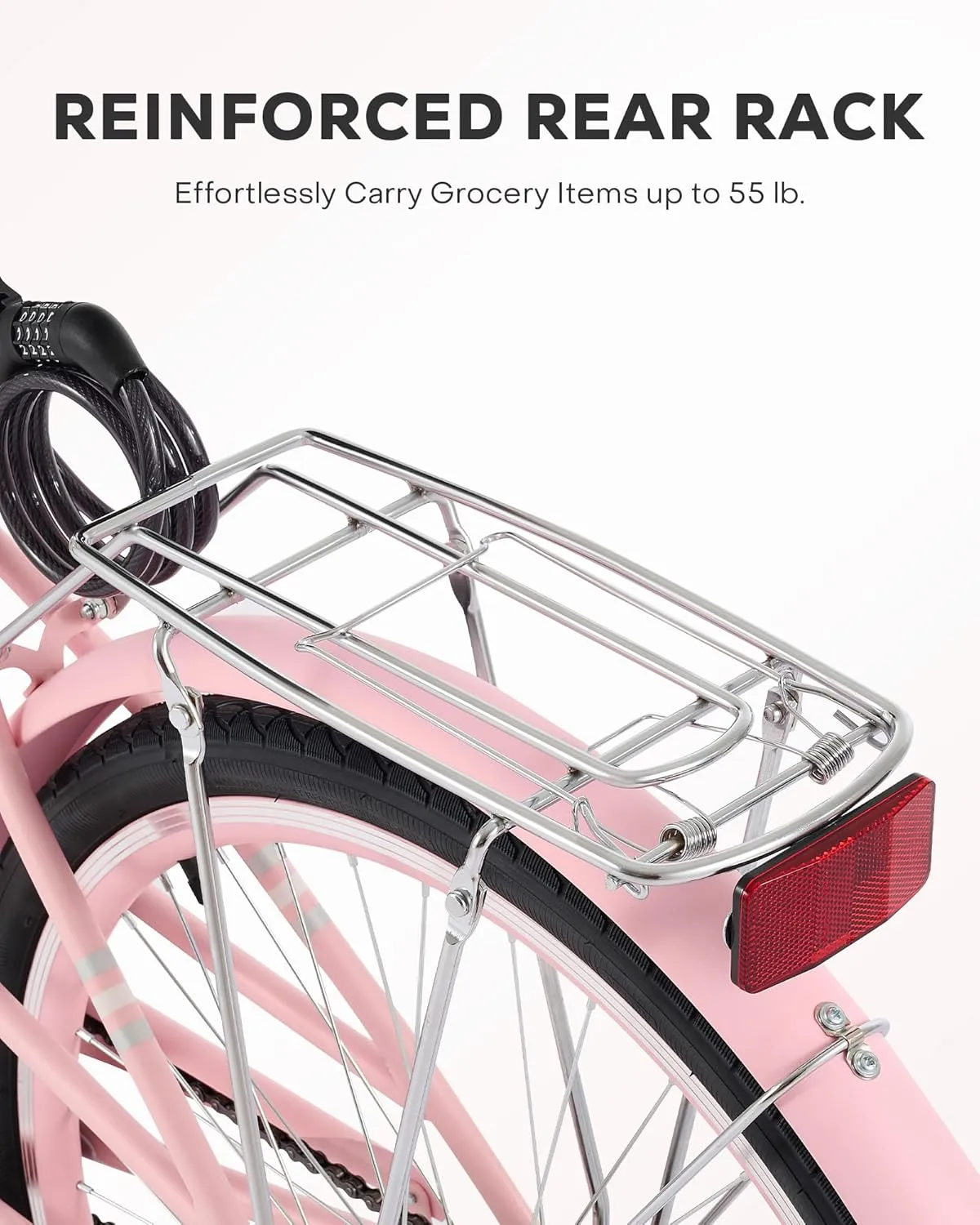 Viribus Beach Cruiser Bike for Women, Step Through Bike with Ratten Basket, Rack & Lock, 24 26 inch 1 Speed, City Commuter Cruiser Bike, Adult Bicycle for Short Ladies Female Seniors 330 lb.