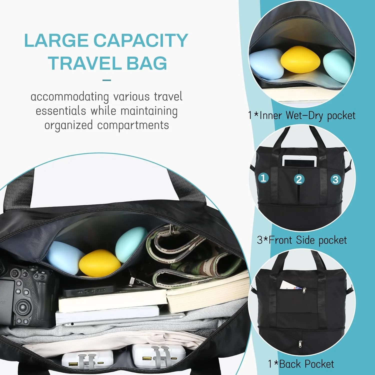 VOOWO Rolling Duffle Bag with Wheels, Expandable Foldable Duffel Bag with Wheels for Travel, Rolling Luggage Carry on Duffel Bag, Wheeled Travel Duffle Bag, Large Weekend Bag for Women & Men