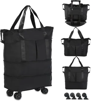 VOOWO Rolling Duffle Bag with Wheels, Expandable Foldable Duffel Bag with Wheels for Travel, Rolling Luggage Carry on Duffel Bag, Wheeled Travel Duffle Bag, Large Weekend Bag for Women & Men