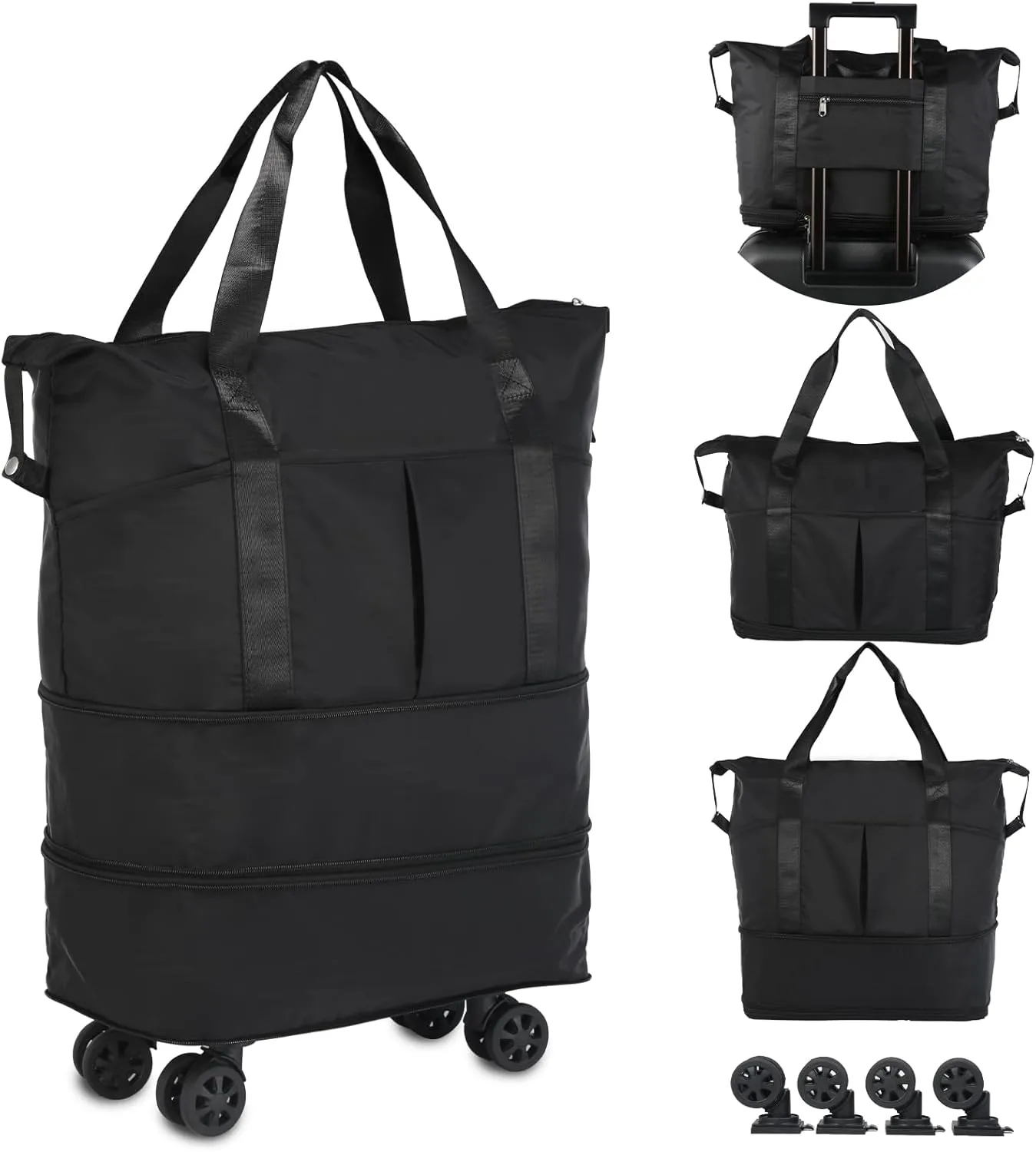 VOOWO Rolling Duffle Bag with Wheels, Expandable Foldable Duffel Bag with Wheels for Travel, Rolling Luggage Carry on Duffel Bag, Wheeled Travel Duffle Bag, Large Weekend Bag for Women & Men