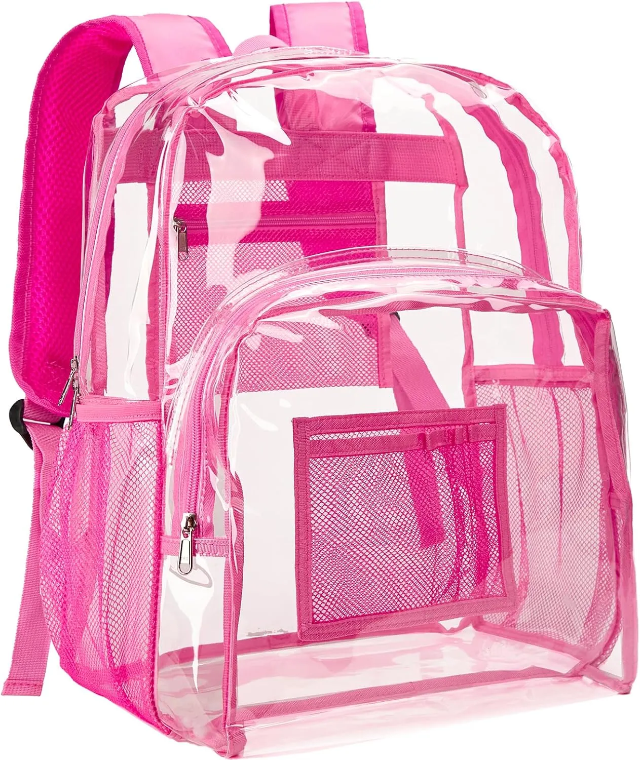 Vorspack Clear Backpack Heavy Duty PVC Transparent Backpack Extra Large Clear Backpacks with Reinforced Strap for College Workplace Security - Pink