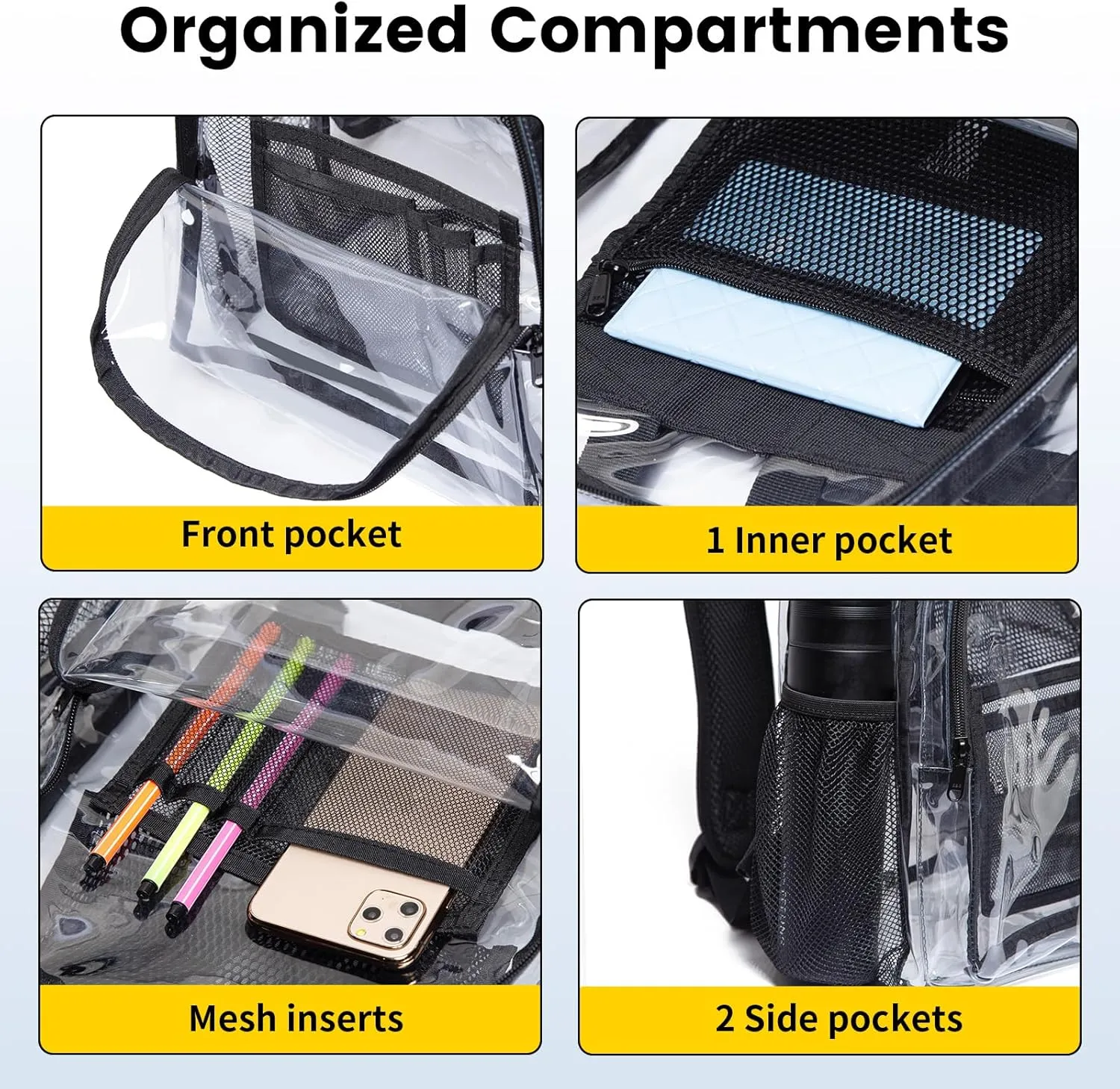 Vorspack Clear Backpack Heavy Duty PVC Transparent Backpack Extra Large Clear Backpacks with Reinforced Strap for College Workplace Security - Pink