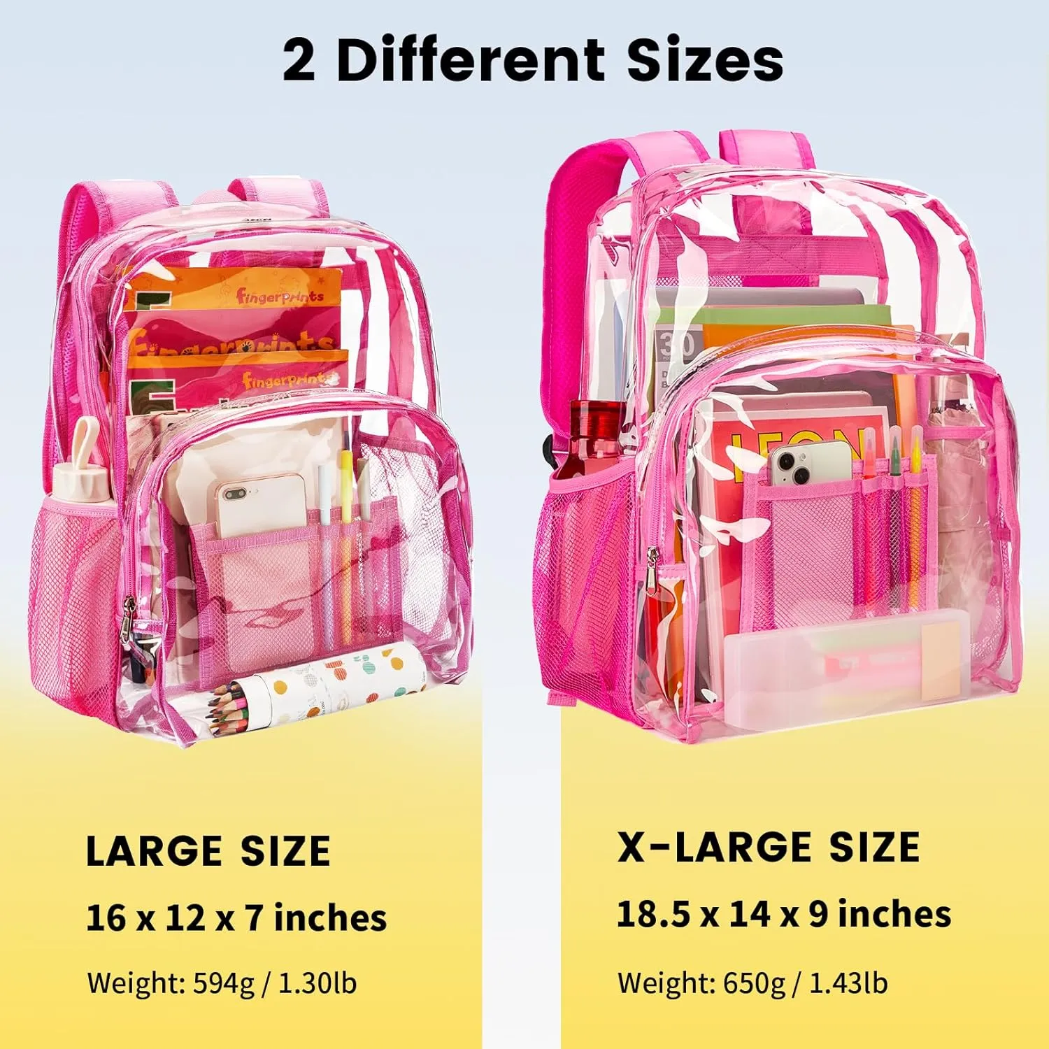 Vorspack Clear Backpack Heavy Duty PVC Transparent Backpack Extra Large Clear Backpacks with Reinforced Strap for College Workplace Security - Pink