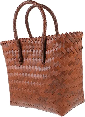 Wakauto Rustic Woven Handbag Capacity Picnic Basket for Travel Beach Shopping Portable Storage Tote with Sturdy Handle for Family Gatherings and Camping