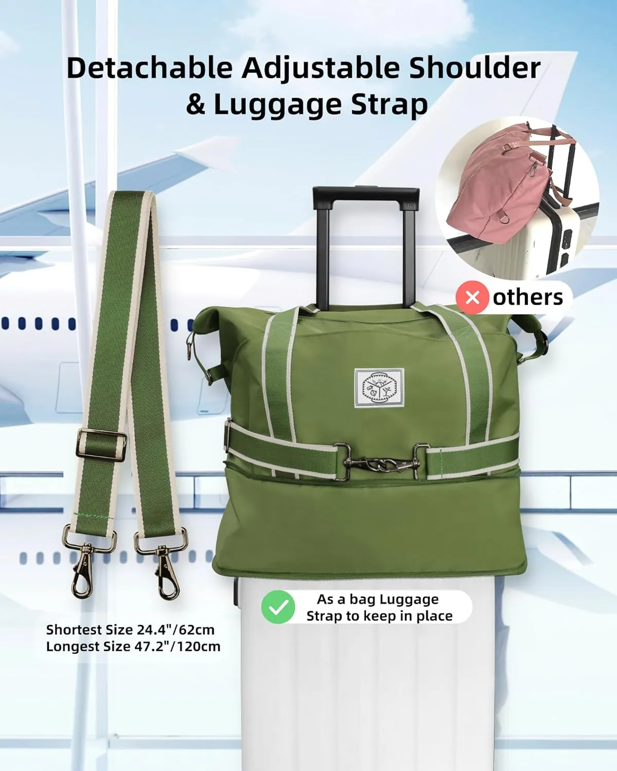 WALNEW Travel Duffel Bag, Weekender Overnight Carry On Bag Women Men, Foldable Waterproof Gym Luggage with Metal Buckle Strap