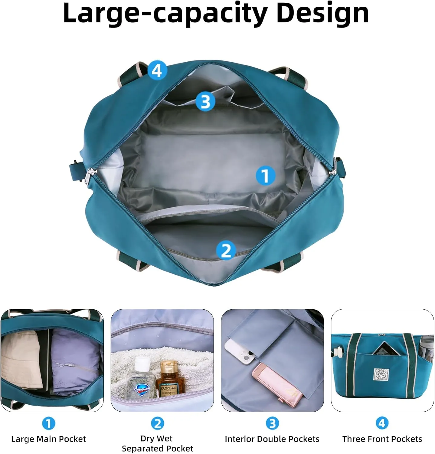 WALNEW Travel Duffel Bag, Weekender Overnight Carry On Bag Women Men, Foldable Waterproof Gym Luggage with Metal Buckle Strap