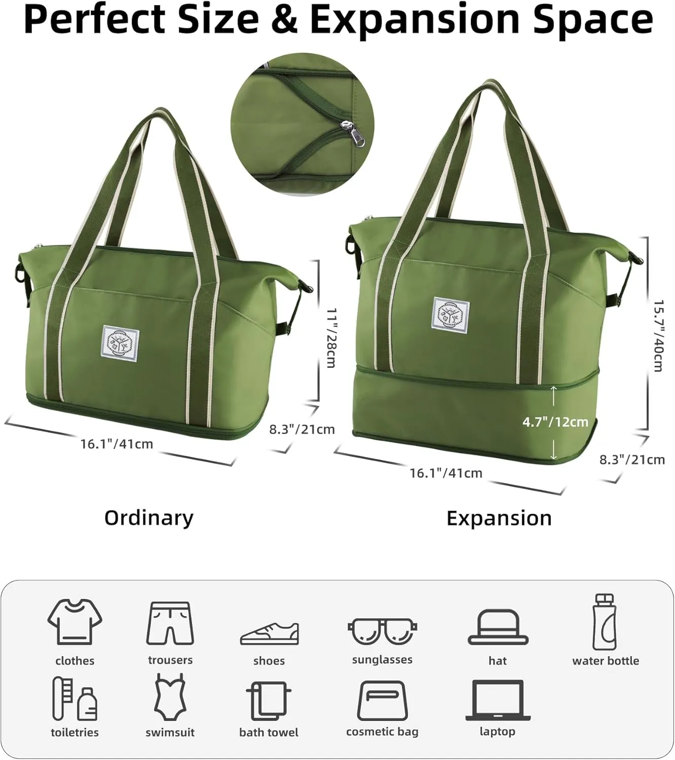 WALNEW Travel Duffel Bag, Weekender Overnight Carry On Bag Women Men, Foldable Waterproof Gym Luggage with Metal Buckle Strap