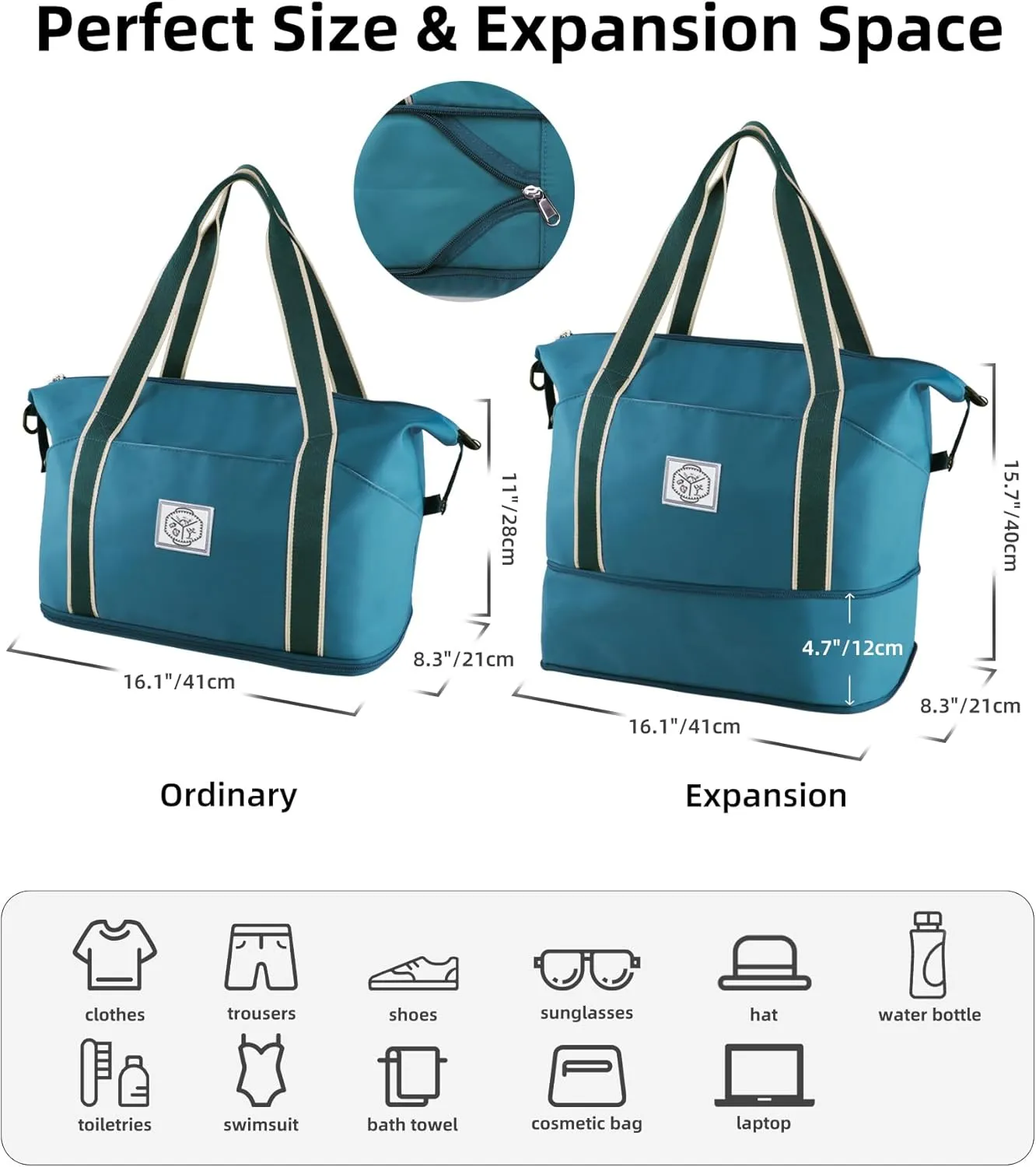 WALNEW Travel Duffel Bag, Weekender Overnight Carry On Bag Women Men, Foldable Waterproof Gym Luggage with Metal Buckle Strap