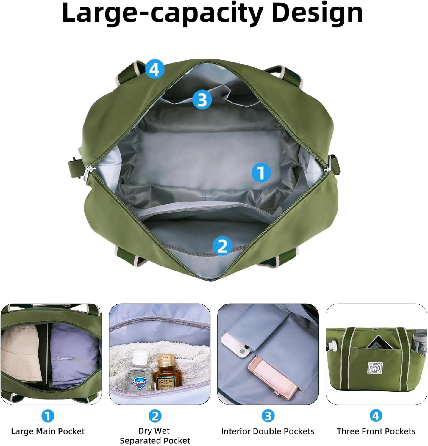WALNEW Travel Duffel Bag, Weekender Overnight Carry On Bag Women Men, Foldable Waterproof Gym Luggage with Metal Buckle Strap