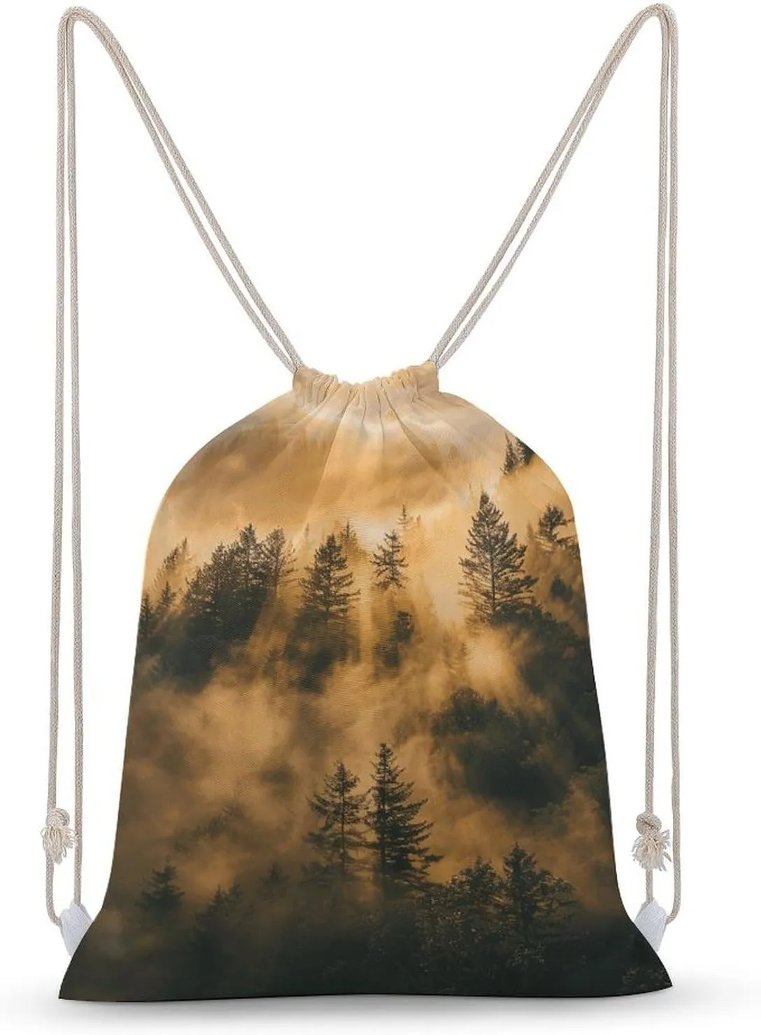 Warm Pine Trees Drawstring Backpack for Women Men Drawstring Bag for Travel Swimming Sports Gym Bag