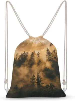 Warm Pine Trees Drawstring Backpack for Women Men Drawstring Bag for Travel Swimming Sports Gym Bag