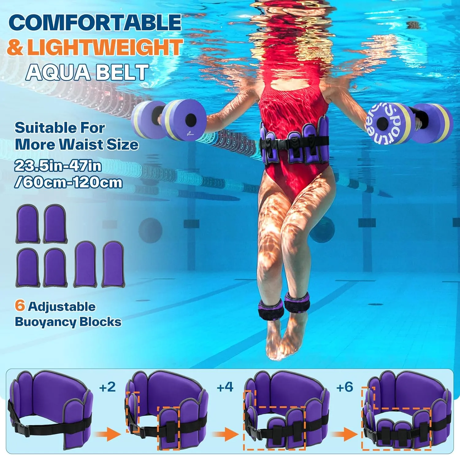 Water Aerobics Pool Exercise Equipment: Sportneer Water Workout Combo Set Includes High Density Water Dumbbell Aqua Belt Ankle Weights for Aquatic Therapy Pool Fitness Water Exercise Set