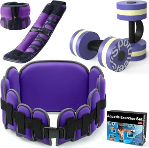 Water Aerobics Pool Exercise Equipment: Sportneer Water Workout Combo Set Includes High Density Water Dumbbell Aqua Belt Ankle Weights for Aquatic Therapy Pool Fitness Water Exercise Set