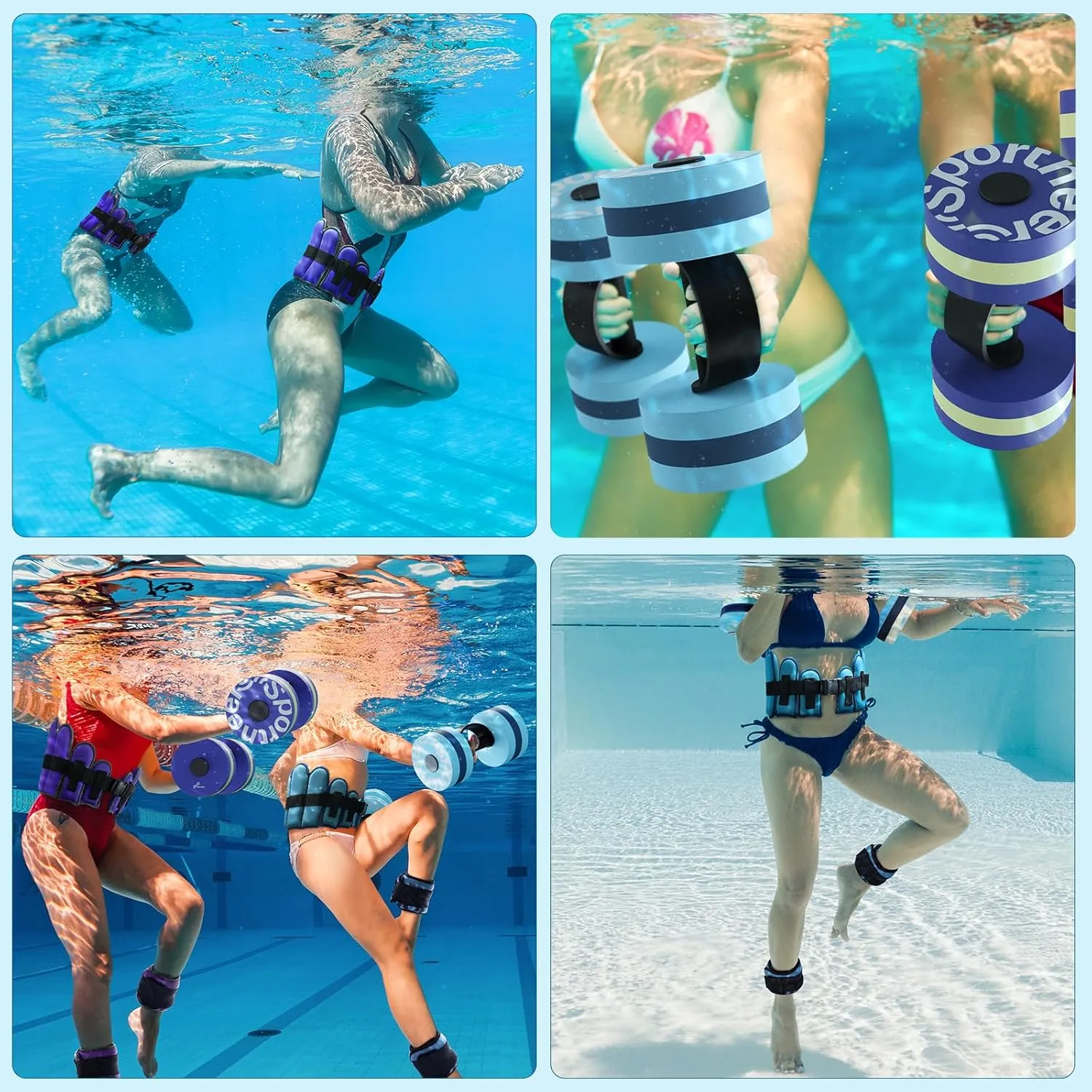 Water Aerobics Pool Exercise Equipment: Sportneer Water Workout Combo Set Includes High Density Water Dumbbell Aqua Belt Ankle Weights for Aquatic Therapy Pool Fitness Water Exercise Set