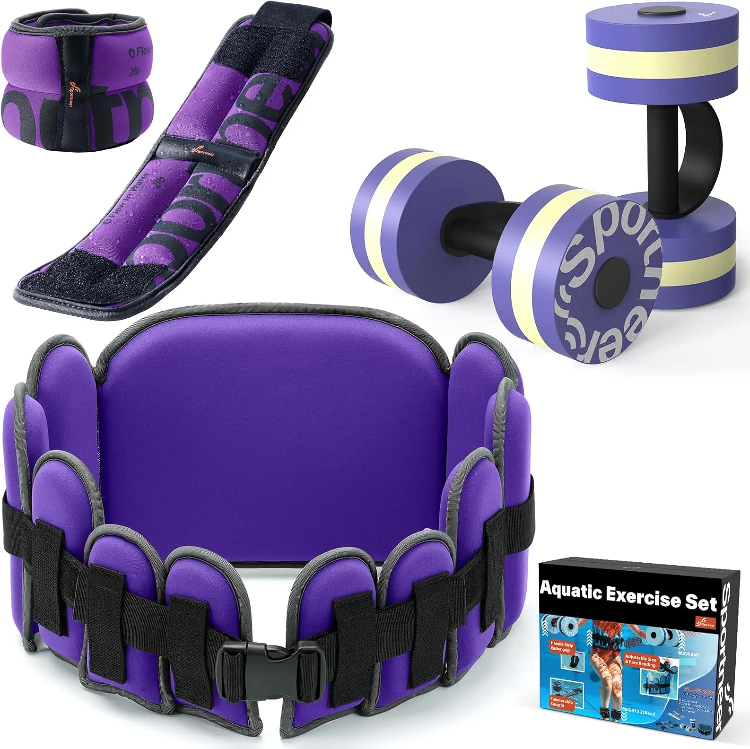 Water Aerobics Pool Exercise Equipment: Sportneer Water Workout Combo Set Includes High Density Water Dumbbell Aqua Belt Ankle Weights for Aquatic Therapy Pool Fitness Water Exercise Set