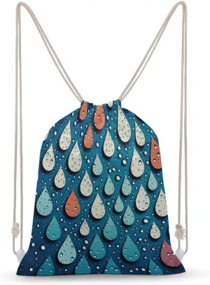 Water Drops Dots Drawstring Backpack for Women Men Drawstring Bag for Travel Swimming Sports Gym Bag