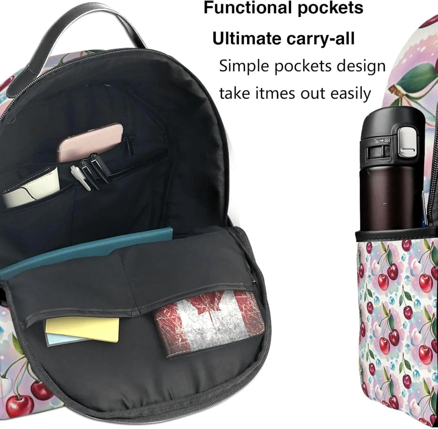 Watercolor Cherry Adult Backpacks 14 Inch Laptop Backpack Double Shoulder Bag for Work Travel Gifts