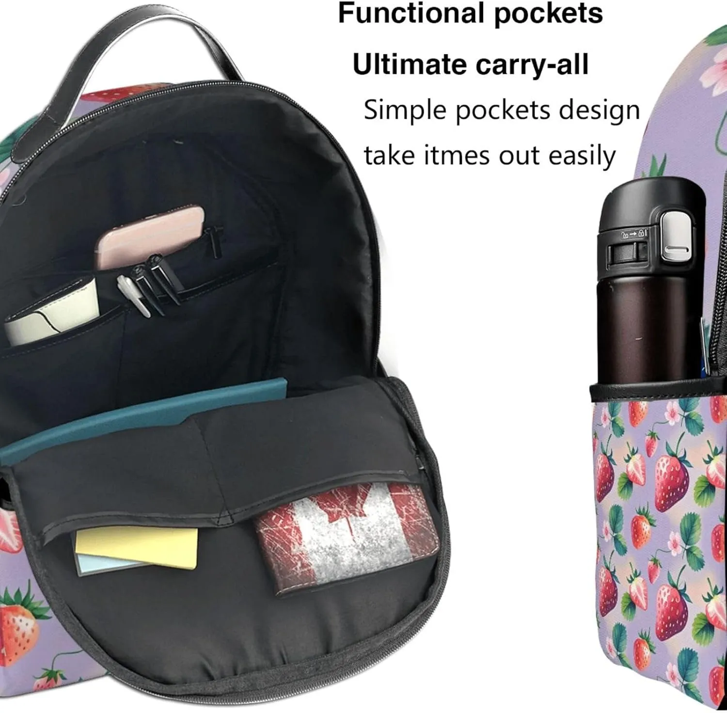Watercolor Strawberry Adult Backpacks 14 Inch Laptop Backpack Double Shoulder Bag for Work Travel Gifts