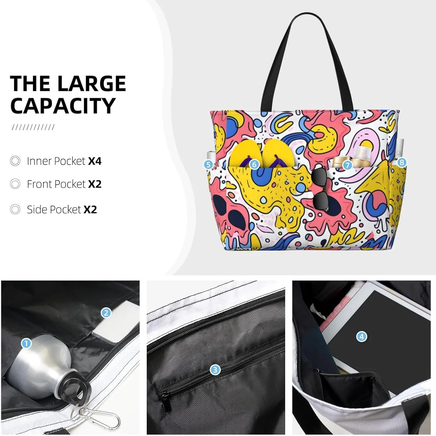 Waterproof Beach Bag for Women Sandproof Beach Tote Bags Large Capacity Swim Pool Bag Foldable Travel Duffel Bags
