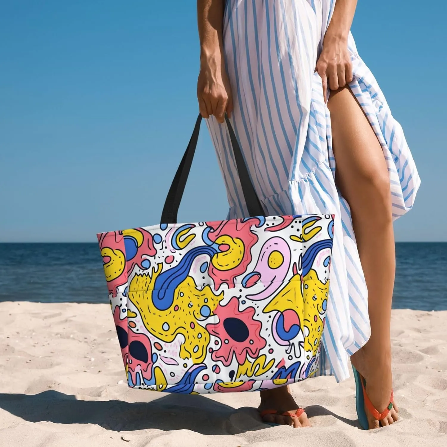 Waterproof Beach Bag for Women Sandproof Beach Tote Bags Large Capacity Swim Pool Bag Foldable Travel Duffel Bags