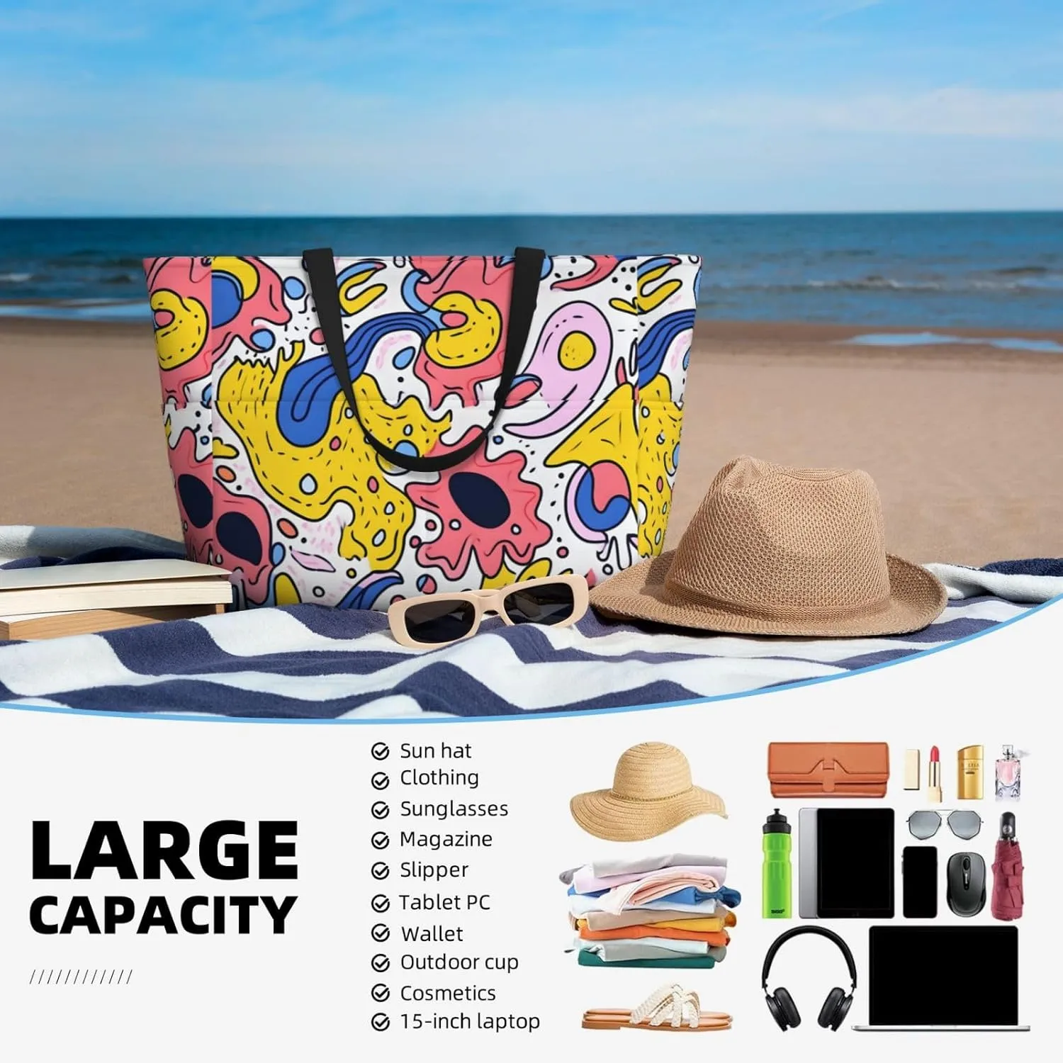 Waterproof Beach Bag for Women Sandproof Beach Tote Bags Large Capacity Swim Pool Bag Foldable Travel Duffel Bags