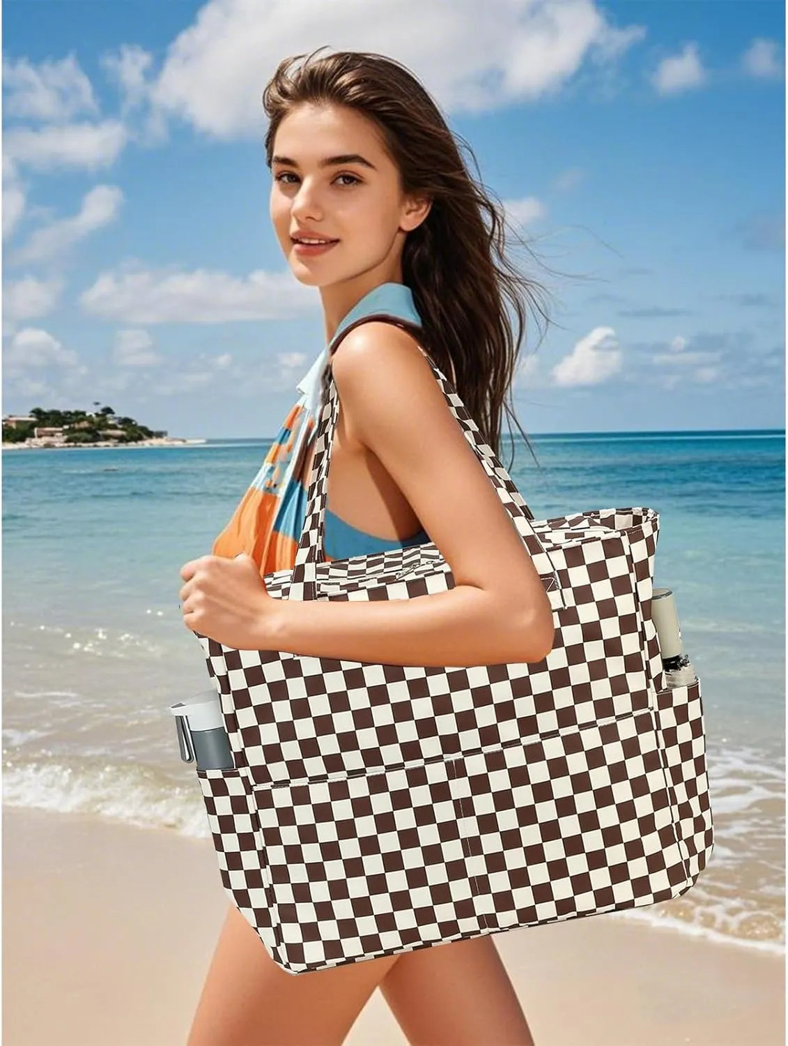 Waterproof Beach Tote Pool Bags for Women Ladies Extra Large Gym Tote Carry On Bag With Wet Compartment for Weekender Travel