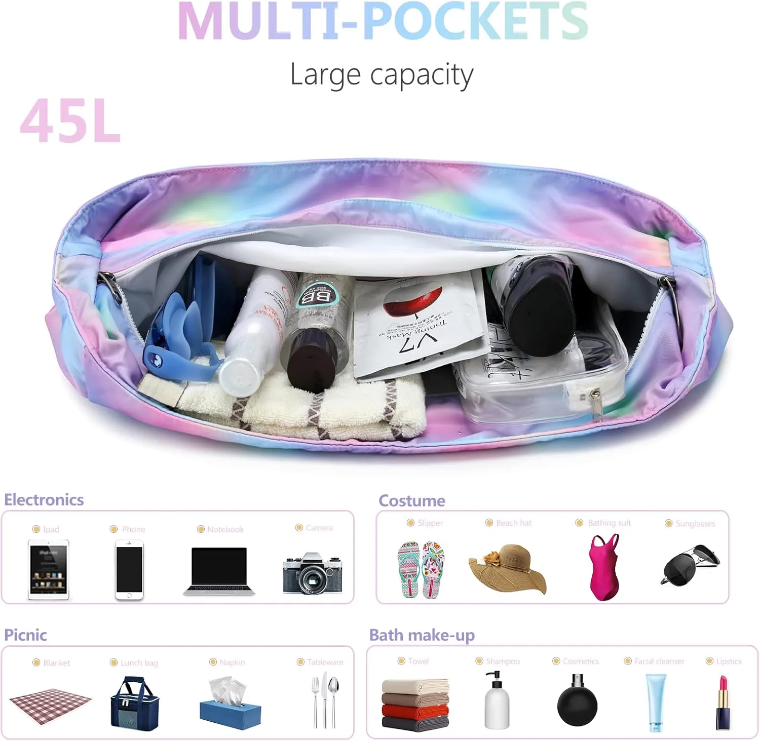 Waterproof Beach Tote Pool Bags for Women Ladies Extra Large Gym Tote Carry On Bag With Wet Compartment for Weekender Travel