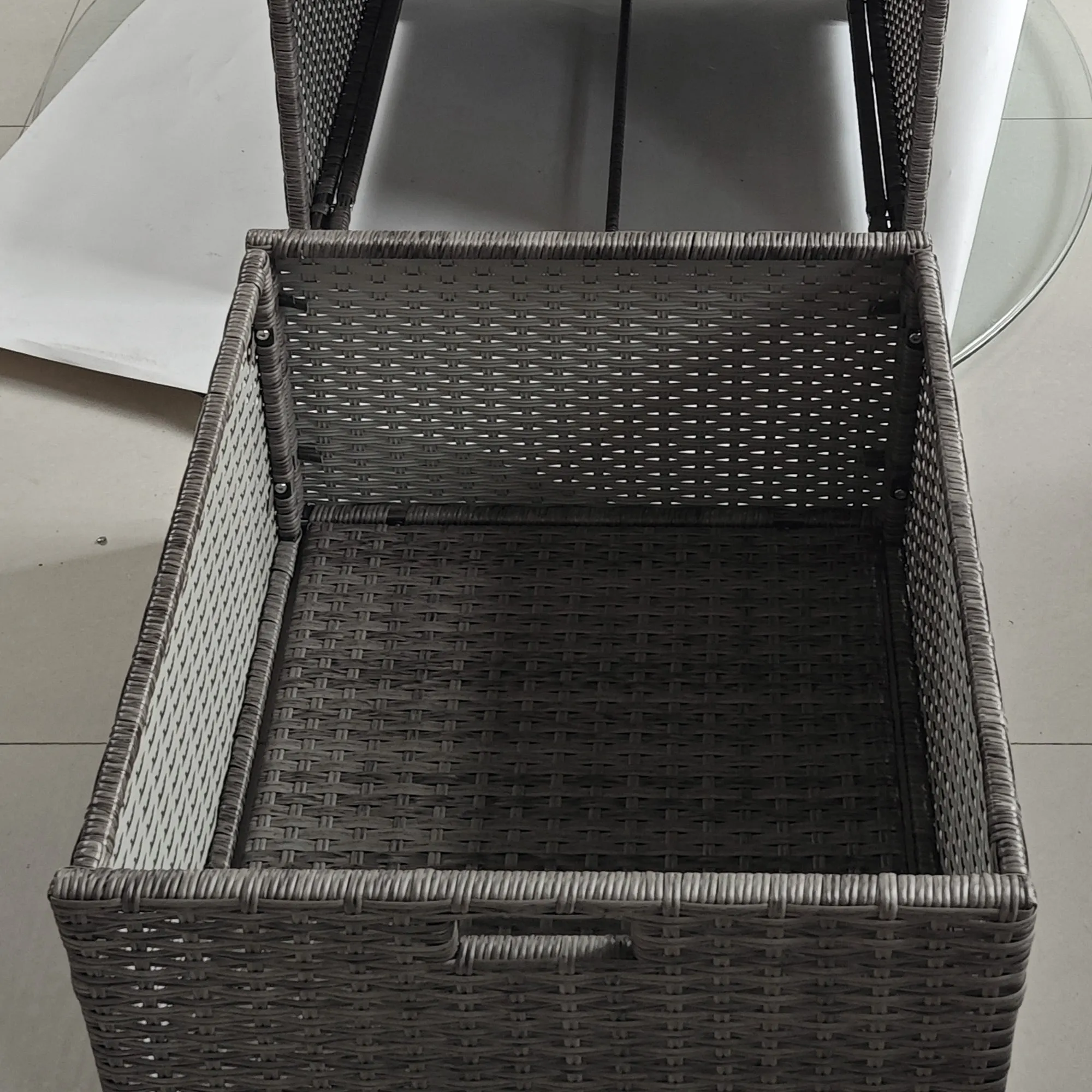 Waterproof PE Plastic Rattan Poolside Towel Storage, 2 Shelves, 1 Basket Drawer, Mixed Gray