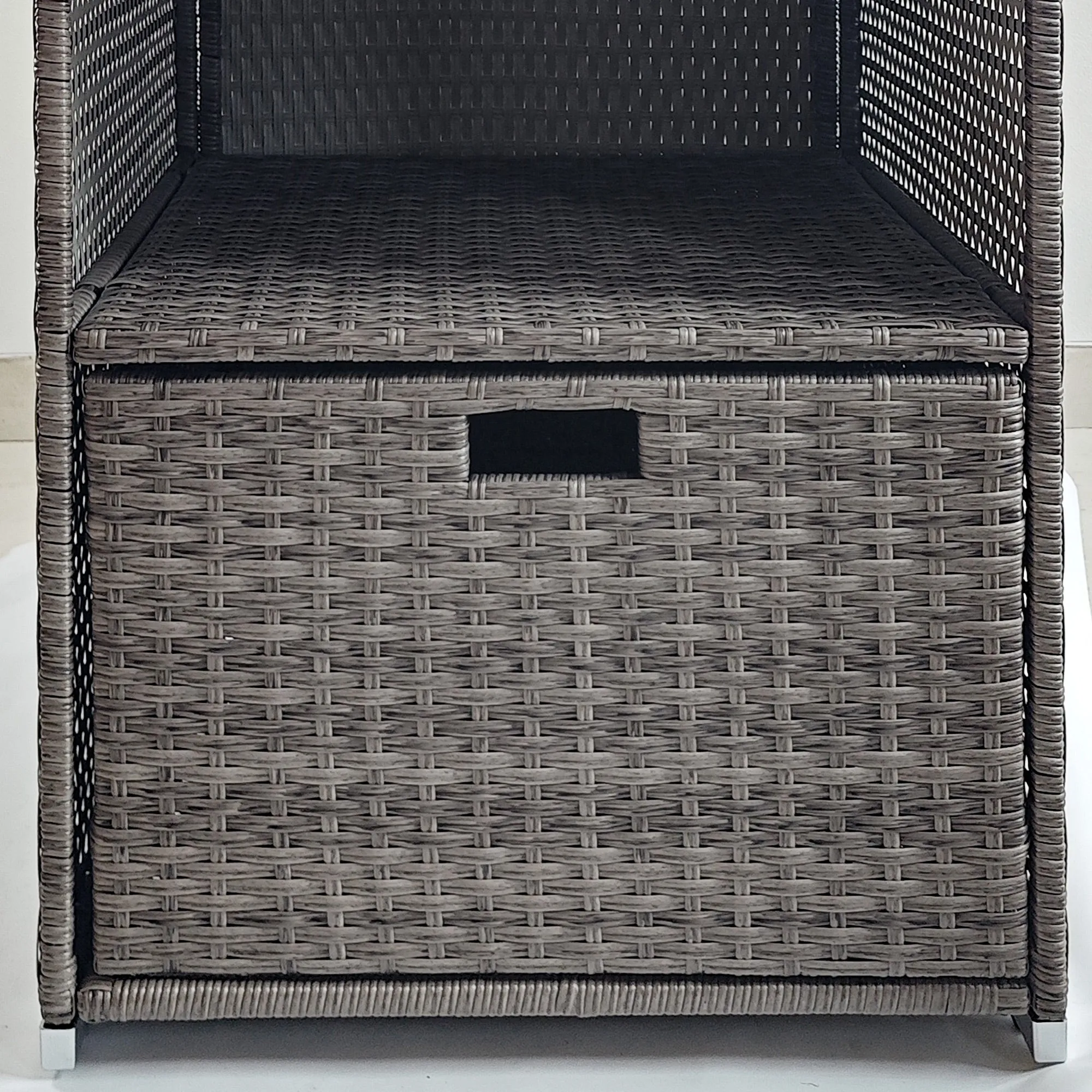 Waterproof PE Plastic Rattan Poolside Towel Storage, 2 Shelves, 1 Basket Drawer, Mixed Gray